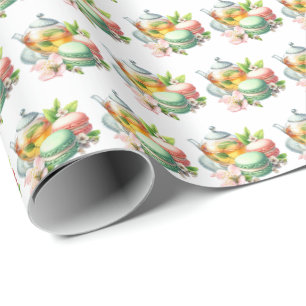 Papier Cadeau Motif en carrelage de fête du thé mignon