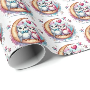 Papier Cadeau Motif en carrelage d'oiseaux d'amour mignons