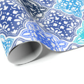 Papier Cadeau Motif en carrelage marocain peint en bleu (Coin rond)