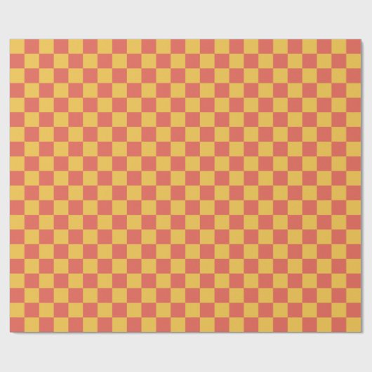 Papier Cadeau Motif en damier esthétique rétro orange jaune (Plat)