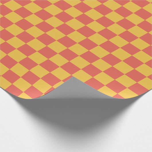 Papier Cadeau Motif en damier esthétique rétro orange jaune (Coin)