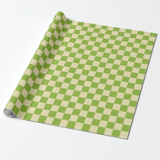 Papier Cadeau Motif en damier esthétique rétro Vert Blanc (Déroulé)