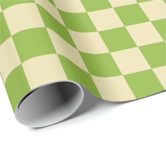 Papier Cadeau Motif en damier esthétique rétro Vert Blanc (Coin rond)