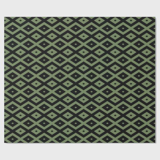 Papier Cadeau Motif en diamant vert olive et noir (Plat)