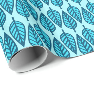Papier Cadeau Motif en feuille de hêtre - Tons bleu ciel