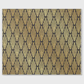 Papier Cadeau Motif en feuille de palmier Art Déco noir et or in (Plat)