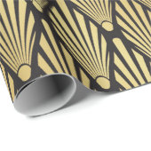 Papier Cadeau Motif en feuille de palmier Art Déco noir et or in (Coin rond)