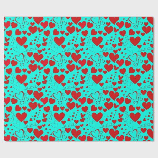 Papier Cadeau Motif en forme de coeur rouge en turquoise vide (Plat)