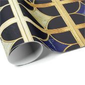 Papier Cadeau Motif en marbre bleu et or Art déco (Coin rond)