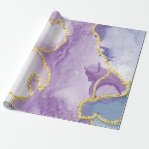 Papier Cadeau Motif en marbre lavande avec strie dorée