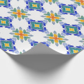 Papier Cadeau Motif en mosaïque blanche orange bleu vert (Coin)