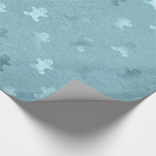 Papier Cadeau motif en pain d'épices de Noël bleu métallique (Coin)