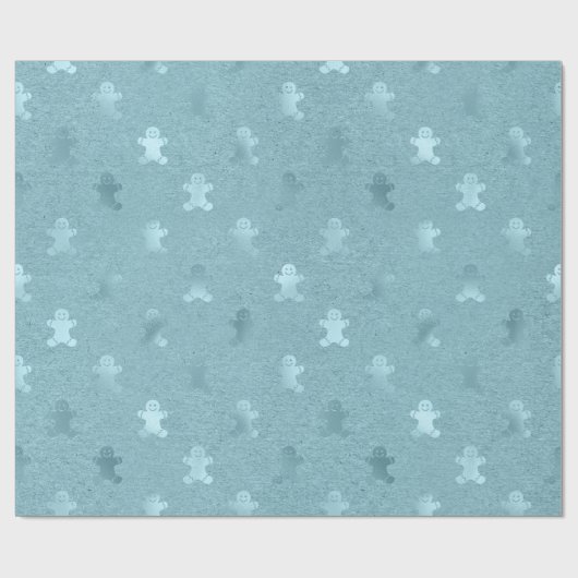 Papier Cadeau motif en pain d'épices de Noël bleu métallique (Plat)