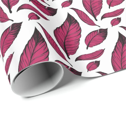 Papier Cadeau Motif en plume rose vif (Coin rond)