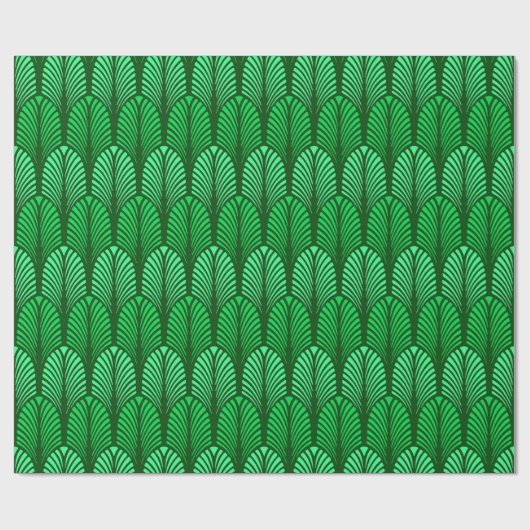 Papier Cadeau Motif en plumes Art déco, Emerald Green (Plat)