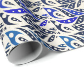 Papier Cadeau Motif en plumes de paon bleu et or (Coin rond)