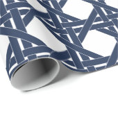 Papier Cadeau Motif en rotin d'été blanc et marine (Coin rond)