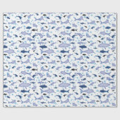 Papier Cadeau Motif en silhouette de requin blanc et bleu (Plat)