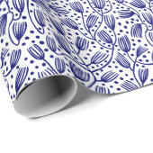 Papier Cadeau Motif en tissu d'écorce - Marine noire sur blanc (Coin rond)