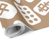 Papier Cadeau Motif en tuiles de Mahjong blanc sur marron (Coin rond)