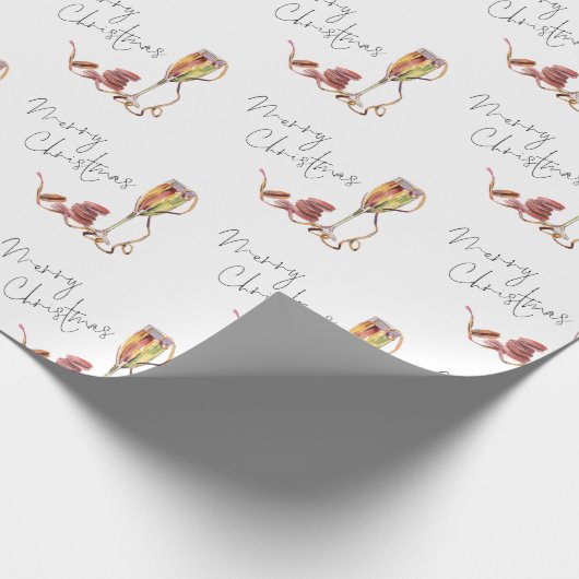 Papier Cadeau Motif en verre de champagne Script Joyeux Noël (Coin)