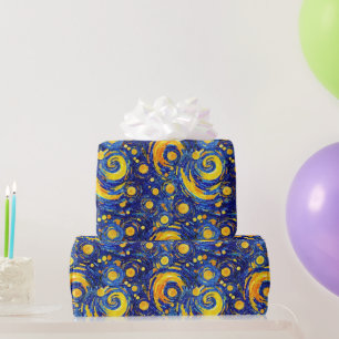 Papier Cadeau Motif en verre mosaïque nuit étoilée jaune et bleu