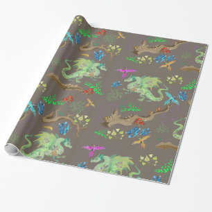 Papier Cadeau Motif enchanté de dragon de forêt