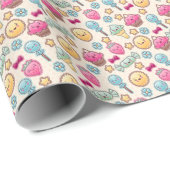 Papier Cadeau Motif enfant Kawaii avec des gribouillis mignons (Coin rond)