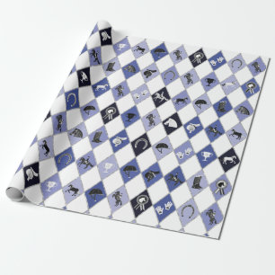 Papier Cadeau Motif équestre bleu élégant