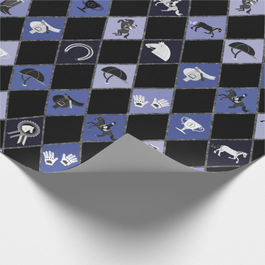 Papier Cadeau Motif équestre bleu noir élégant (Coin)