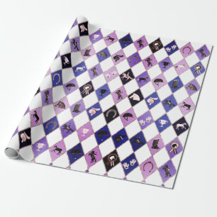 Papier Cadeau Motif équestre bleu violet élégant