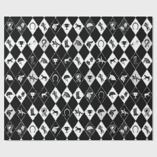 Papier Cadeau Motif équestre noir blanc élégant (Plat)
