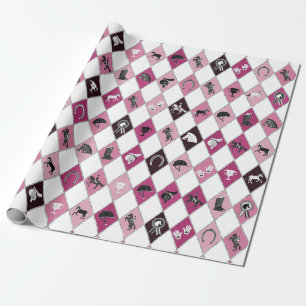 Papier Cadeau Motif équestre rose élégant en diamant