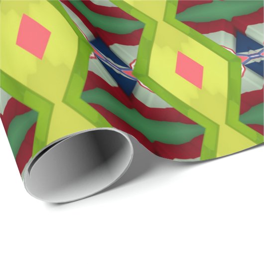 Papier Cadeau Motif ethnique jaune vert (Coin rond)