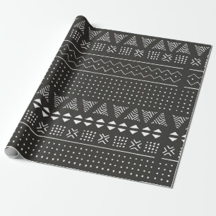 Papier Cadeau Motif ethnique tribal noir et blanc avec géométrie