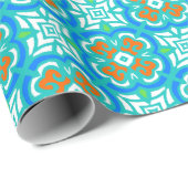 Papier Cadeau Motif ethnique turquoise (Coin rond)