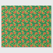 Papier Cadeau Motif étoile Paisley vert, rouge et jaune (Plat)