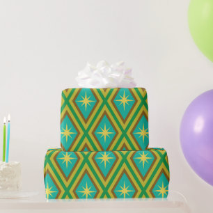 Papier Cadeau Motif Étoiles Jaunes Rétro Diamants Milieu de Sièc