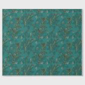 Papier Cadeau Motif Eucalyptus turquoise et or (Plat)