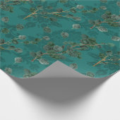 Papier Cadeau Motif Eucalyptus turquoise et or (Coin)