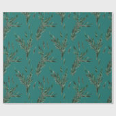 Papier Cadeau Motif Eucalyptus turquoise et or (Plat)