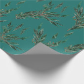 Papier Cadeau Motif Eucalyptus turquoise et or (Coin)
