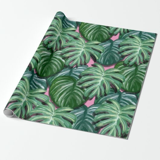 Papier Cadeau Motif exotique Feuille tropical vert (Déroulé)