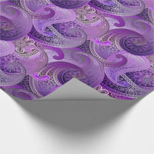 Papier Cadeau Motif Exotique Violet Paisley Boho Damask