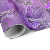 Papier Cadeau Motif Exotique Violet Paisley Boho Damask (Coin rond)