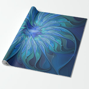 Papier Cadeau Motif fantaisie fleur bleue, art fractal abstrait