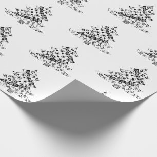 Papier Cadeau Motif festif d'arbre de Noël noir et blanc