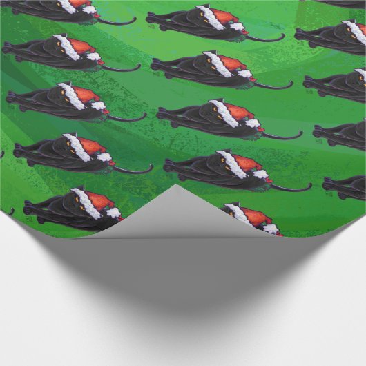 Papier Cadeau Motif Festif de chat noir sur vert (Coin)