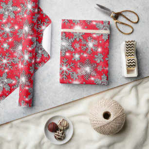 Papier Cadeau Motif festif de flocon de neige gris argent