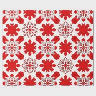 Papier Cadeau Motif festif de flocons de neige rouges et blancs